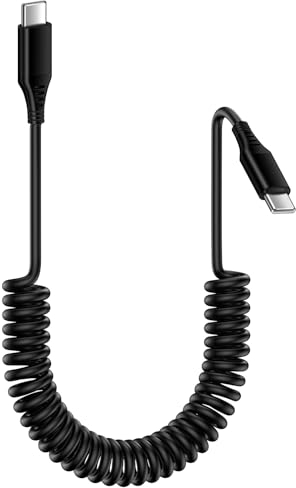 USB C auf USB C Spiralkabel 1.8M,Spiralkabel USB C handy Ladekabel,Datenkabel USB C Android Auto Schnellladekabel für Samsung Galaxy Z Flip 6 A55 5g A54 A15 A35 A25 S24 Ultra S23 S22 S21,iPhone 15 Pro