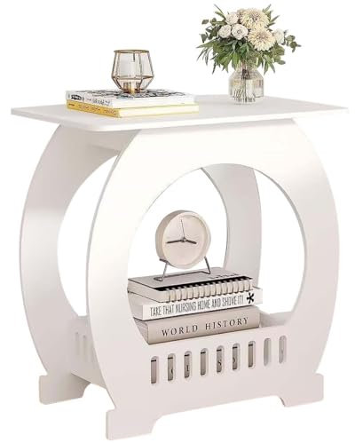 White Bedside Table, Small End Table with Storage Shelf Basket, Side Table Small Spaces, Slim Coffee Tables, White Nightstand, Sofa Table for Living Room, Bedroom, Bathroom, Balcony 36 x 24 x 40cm