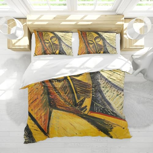 DINGSION Pablo Picasso Style Bettwäsche Set 3 Stück Kopf Einer schlafenden Frau Mikrofaser Schlafzimmer Bettwäsche-Set mit 2 Kissen Shams Reißverschluss 4 Bänder 210 x 210 cm