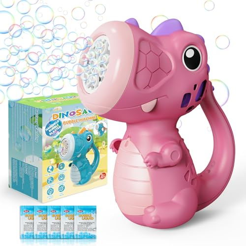 PANACARE Dinosaurier Seifenblasenmaschine, Seifenblasenspielzeug Kinder 5000+ Blasen/Min mit Seifenblasenlösung für Hochzeit/Geburtstag/Party, Outdoor Geschenk für Junge&Mädchen 345678 Jahre