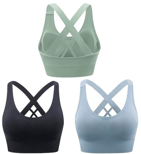 Heersan Sport BH Damen, Push up Sport Bra Ohne Bügel Crossback Seamless Starker Halt Sports Bra mit Abnehmbaren Gepolstert für Fitness Lauf Joggen Yoga
