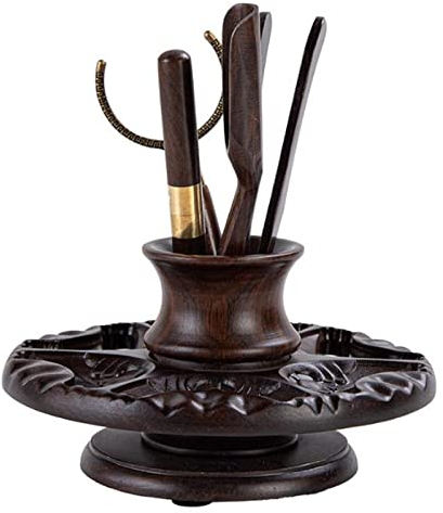 GALSOR Porte-Tasses Étagère de séchage de Tasse créative rotative Ronde cérémonie du thé Six Messieurs Ensemble Porte-gobelet à thé en Bois Massif Kung Fu Accessoires de thé