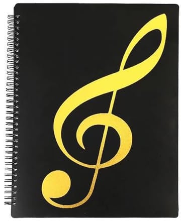 MUROAD Classeur A4 pour Partitions de Musique, Chemises pour Partitions,Permet D'annotations, Elimine L'éblouissement, 60 Pages à Spirales, Rangement (noir)