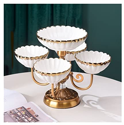 Fruteros de Cocina Exquisito frutero, bandeja de Metal de cerámica, cuenco de aperitivos clasificado de gran capacidad multicapa, bandeja de almacenamiento giratoria multifuncional Cesta de Frutas ( C