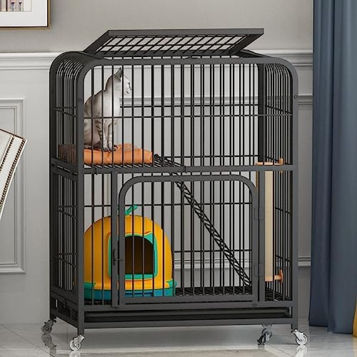 Laufställe für Kleintiere, Katzenkäfig, große Katzenkäfige für den Innenbereich mit Katzentoilette, Katzenkäfige für den Innenbereich, Gehege auf Rädern für Kätzchen, Meerschweinchen (Größe: 60 x 45 x