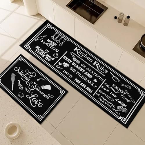 Fecialy Juego de 2 alfombras Antideslizantes y felpudos de Cocina, alfombras antifatiga duraderas, felpudos Lavables para Cocina, Comedor, salón,40x60+40x120cm