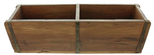 FRANK FLECHTWAREN Dekobox Doppel-Ziegelform, Holz, Metall, zum Bepflanzen mit Folie ausschlagen Maße: 57 x 14 x 17 cm