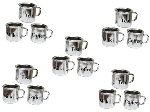 BESTonZON 15pcs Metal Miniature Mugs for Doll House Decor Tiny Miniature Tea Coffee Mugs for Pretend Kitchen Props