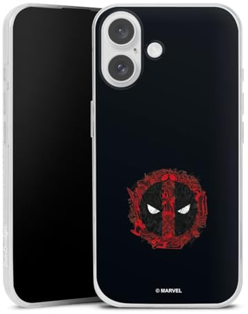 Slim Case kompatibel mit Apple iPhone 16 Silikon Handyhülle transparent Hülle extra dünn Marvel Deadpool Logo