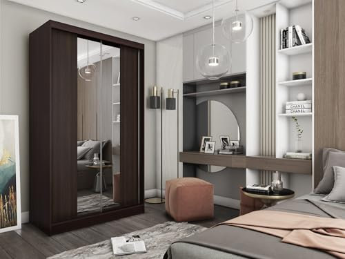 AGMAT-FURNITURE Schwebetürenschrank Lyon, Kleiderschrank mit 2 Türen, Moderne Garderobe in Farbe: Wenge, Schrank in Größe: 120 x 216 x 61 cm