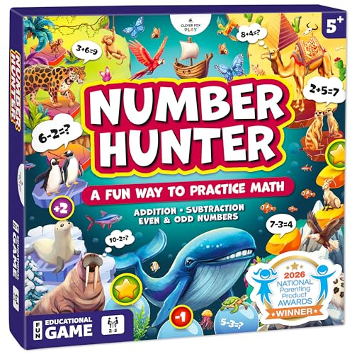 Clever Fox Play Number Hunter Math Board Game – Addition & Subtraction Math Game for Kids 5-7 Year Old – Fun Educational STEM Toy for 5+ Year Old, Kindergarten, 1st-3rd Grade, Homeschool & Family