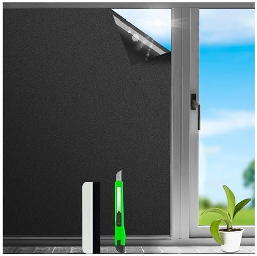 HONLONE Blackout Window Film Privacy 90X200cm Two Way Window Black Out Film Frosted Window Film Sun Blocker Static Cling Window Tint Film Home