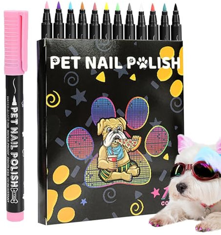 Djowyh Nail Polish for Dogs, Nail Polish for Pets - Pack of 12 Dog Safe Colour for Nails, Vivid 12 Colours, Quick Drying, Pet-Safe Nail Polish for Dogs