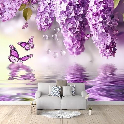 Papel tapiz 200 x 140 cm Decoración De Pared Sala Cuarto Oficina Salón Mariposa Lila floral tema Papel pintado no tejido Púrpura Fotomural panorámico limpiable - Mural de papel pintado