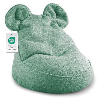 Gutekissen® Kinder Sitzsack „Miki“ mit Ohren - Bequem, Montessori Sitzkissen für Kinderzimmer (Grün,68/68/50 mit Ohren)