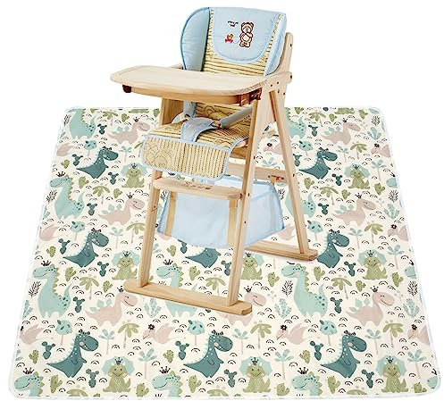 Teppich für Hochstuhl 110×110cm Faltbar Schutz für Kinderboden Wasserdicht Rutschfest Spritzwassergeschützt Leicht zu Reinigen Hochstuhl Spritzmatte Baby für Hochstuhl Essen Draußen (Dinosaurier)