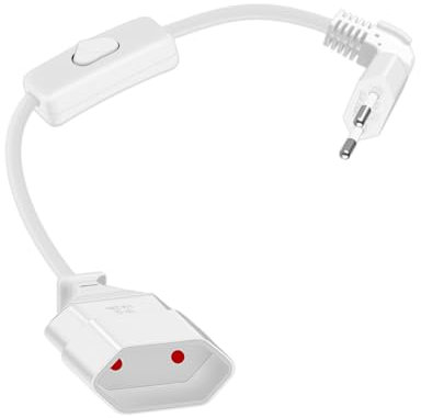 RIIEYOCA 90 Grad Eurostecker Netzkabel mit Schalter, Weiß Typ-C Flachstecker Verlängerung Kurz, 2.5A/250V 0,75 mm² für Monitor, TV, Haushaltsgeräte