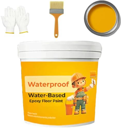 Generic 300g Yellow Water-Based Epoxy Floor Paint, Quick-Dry Anti-Slip, Waterproof, Indoor/Outdoor, Garage/Kitchen/Bathroom/Ceramic/Metal/Cement