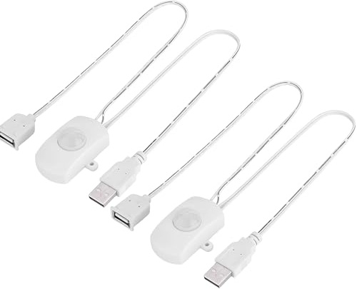 Clearhill 2Packs 5V Motion Sensor Switch with USB Male and Female Connector(White),Automatic Sensor Switch for Indoor DIY LED Lighting,Such as Kitchen,Such as Kitchen,Cloakroom,etc.
