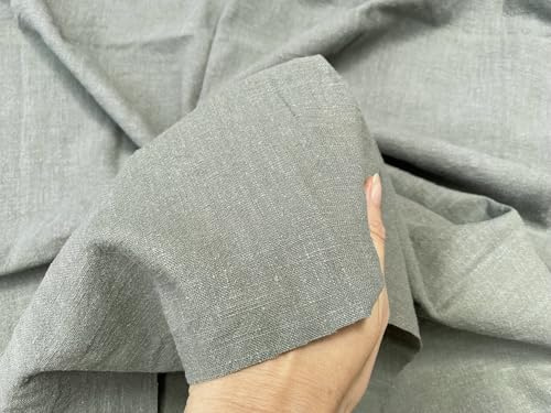 Stone Washed reiner Leinenstoff, Heimdekoration, Bettwäsche, Kleidung, Vorhänge, 140 cm breit (Khaki-Grün, 1 m)