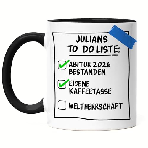 Abitur 2026 Tasse Personalisiert | Abi Abschluss Geschenk To Do Liste Lustig Spruch | Abitur Geschenke Jungen & Mädchen zur bestandenen Prüfung - Tasse Schwarz