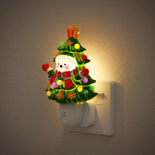 JandCase Plug in Night Light, Snowman Christmas Tree, Warm White, Kids Room | ON/OFF switch, rotatable plug design, warm white LED, decorative tree face design for hallway and bedroom