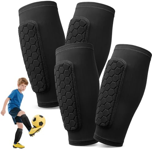 Pardofelis 2 Paar Schienbeinschoner Kinder Fussball, Wadenschutz Atmungsaktiv und rutschfest, Schienbeinschoner Fußball Herren, Sport Schienbeinschutz - Schwarz + Schwarz, S