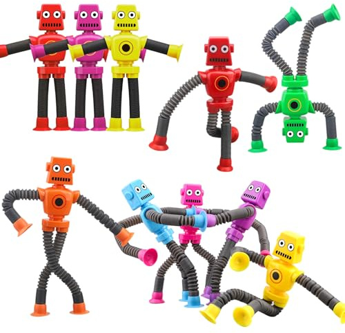 10 Stück Saugnapf-Roboter-Spielzeug für Kinder, formverändernde sensorische Pop-Röhre, Schreibtischdekoration für Klassenzimmer, Büro, Party, Geburtstag, Reise, Geschenk für Jungen und Mädchen
