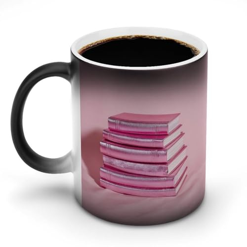Jubonexis Pink Textbooks Color Changing Mugs Heat Changing Ceramic Coffee Mug Novelty Funny Tea Water Cup 11OZ