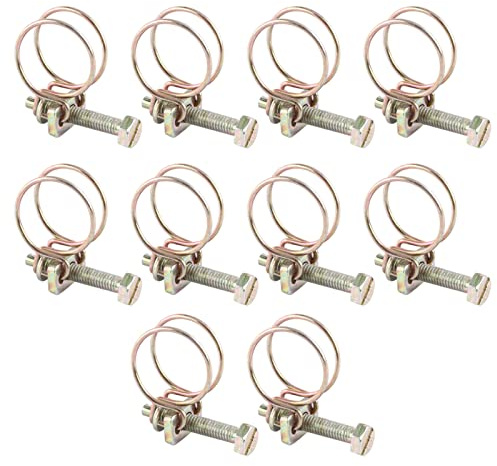 Schlauchschelle, Rohrschelle, Doppeldraht, verstellbar, Wasserschlauch, Widerhaken, Schelle, Reifen, Sanitärbefestigung für Garten, Auto, Heimgebrauch, Eisen, verzinkt, 10 Stück, (25mm (21-25))