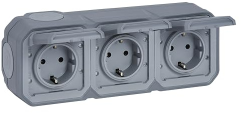 Legrand - Triple prise 16A avec contact latéral de terre - Plexo - Etanche IP55 - Montage en surface - Gris - 069743LE