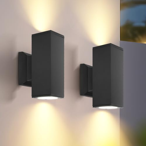 Aigostar LED Wandleuchte Rechteck GU10 Aluminium Up Down Außenwandleuchte Wasserdicht Außenleuchte Außenlampe Wandspot für Innen und Außen, Schwarz(2er-Pack), Keine Glühbirne enthalten