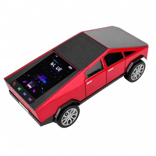 SENECESLI Tragbarer Bluetooth-Pickup-Truck-Lautsprecher mit Display, HD-Sound, USB-Sticks/Speicherkarten/UKW-Radio, Mikrofon und Freisprechfunktion, LED-Partylicht (Rot)