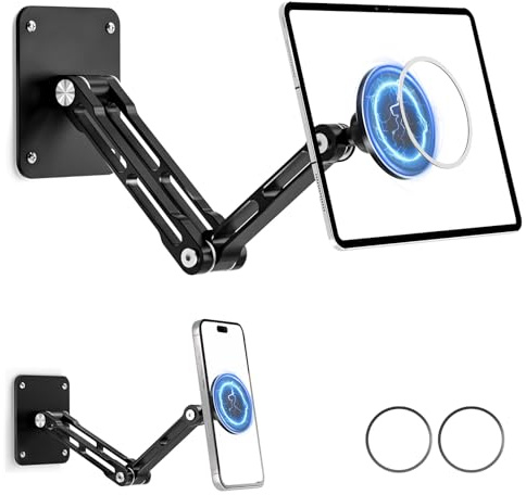 Tablet Wall Mount Magnetic, 360° Multi-Angle Adjustable Tablet Wall Holder | Foldable Aluminium Alloy Wall Mounted Phone Stand for ipad Phone (1 Pack)