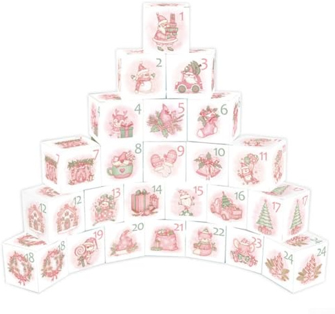 DIY Weihnachten Adventskalender 24 Tage Weihnachten Countdown Befüllen Sie Ihren eigenen Adventskalender mit gefüllten Boxen Urlaub Geschenk Füllung Boxen Weihnachten Countdown Kalender Advent(24 Rosa
