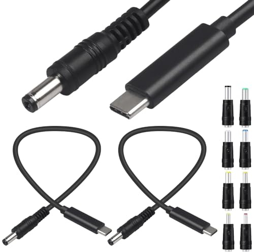 HAAMNING7 USB C to DC Power Cable, 9V 3A Type-C Plug to DC 5.5 x 2.1mm Male Charging Cable, USB C Input to DC Output Power Cord for Studio, Outdoor, With DC Converter Adapters (3FT, 2pcs)