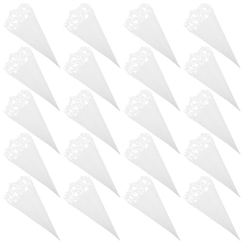 DEARMAMY 20 Stück Hochzeit Konfetti Tüten mit Schmetterlings Spitze Blütenblattpapier für Kleine Blumensträuße Weiße Papiertüten als Tischdekoration und Konfettihalter