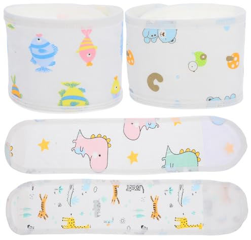 Ciieeo Ceinture Abdominale pour Bébé 4 Pièces en Coton Doux, Motifs Animaux Colorés, Taille Ajustable, Enveloppe Ventrale Portable pour -Nés, Protection Nombril le Froid, Bandeau de