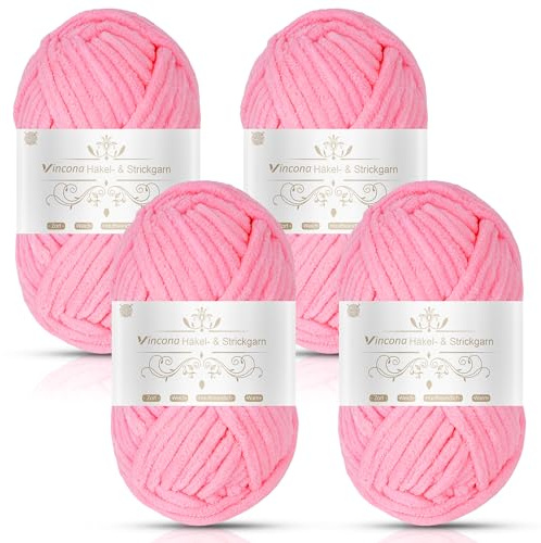 Vincona Super Chunky Chenille Garn，4x 100 g dicke wolle zum häkeln，Super Soft handstricken，Stricken Häkeln für Decken, Schals, Pullover, Amigurumi und andere Handarbeiten light pink