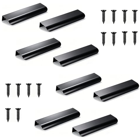Tiradores Cocina Negro Ocultos Aleación Aluminio, 8 Unidades, Entraxe 96mm | Tiradores Armarios,Diseño Minimalista Oculto, Tornillos Inoxidables 304, Montaje Sencillo, Acabado Liso, Multi-uso Doméstico