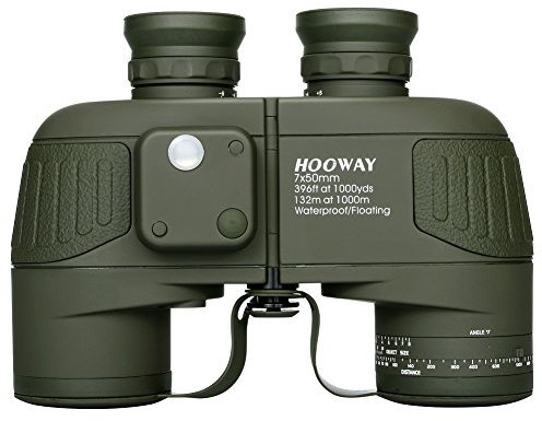 Hooway Wasserdichtes, schwimmendes Marine-Fernglas mit internem Entfernungsmesser und Kompass für Navigation, Bootfahren, Vogelbeobachtung und mehr, Armeegrün