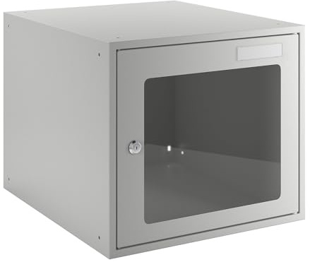 eurokraft Basic | Schließfachwürfel | HxBxT 350 x 400 x 450 mm, Sichtfenstertür, lichtgrau