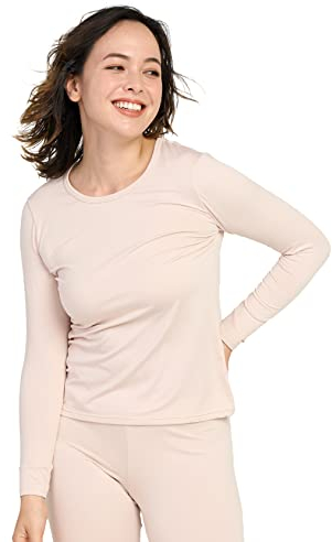 LAPASA Damen Innenfleece Thermo Unterhemd, Thermounterwäsche Oberteil Funktionsunterwäsche, L15 Nude New (1 Pack), L