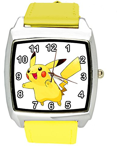 Quarzuhr für Pikachu-Fans, Leder, quadratisch, Gelb