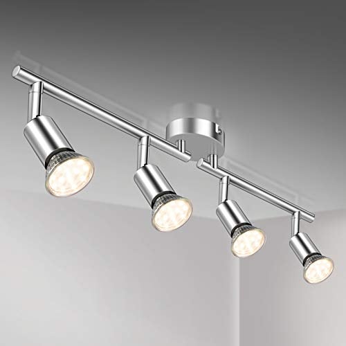 Defurhome LED Deckenleuchte Drehbar, 4 Flammig LED Strahler Deckenlampe Spot,Modern Deckenstrahler (Weißes Chrom) für Küche, Wohnzimmer, Schlafzimmer, inkl. 4 x 4 W GU10 LED Lampen (400LM, warmweiß)