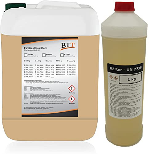 BTT-BA Epoxidharz Bodenbeschichtung RAL 1001 für 5m² Außen Fliesenlack Betonfarbe Estrichfarbe Balkonfarbe Betonplattenfarbe Terrassenfarbe Gehwegfarbe Gießharz Epoxy