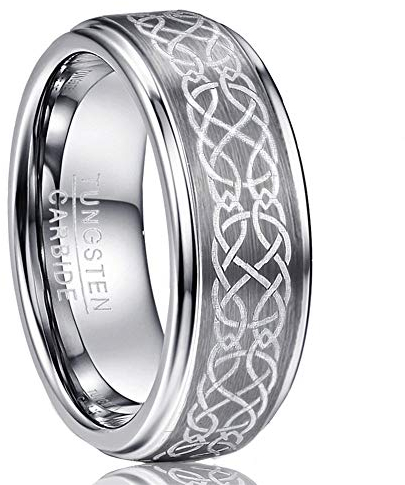 Vakki 8mm Herren/Damen Silber Ehering aus Wolframcarbid mit Keltischem Drachen Knoten Muster Inlay Größe 57(18.1)