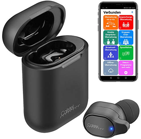 Callstel Live Translator: 2in1-Live-Übersetzer und In-Ear-Mono-Headset mit Powerbank-Box & App (Sprach-Übersetzer, Englisch, Freisprecheinrichtung)