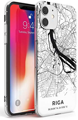 Case Warehouse Karte von Riga, Lettland Slim Hülle kompatibel mit iPhone 11 TPU Schutz Light Phone Tasche mit Reise Fernweh Europa Stadt Streets