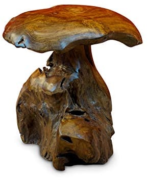 Kinaree Wurzelholz Skulptur Pilz klein - 40 cm Teak Holz Pilz - Dekoration für Garten Terrasse und Wohnzimmer